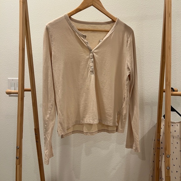 Aerie Cream Button Down Long Sleeve Top - Picture 2 of 4